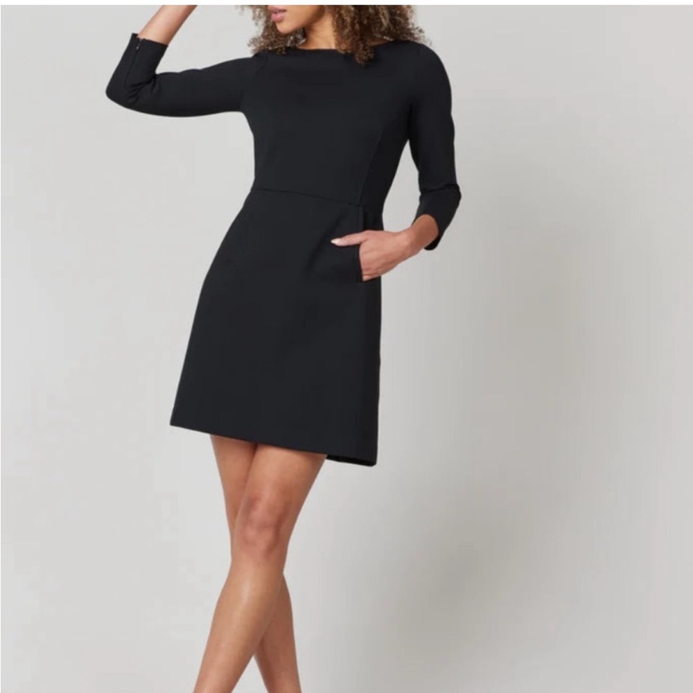 SPANX Black Ponte Perfect A-line Mini Dress 3/4 Sleeve
